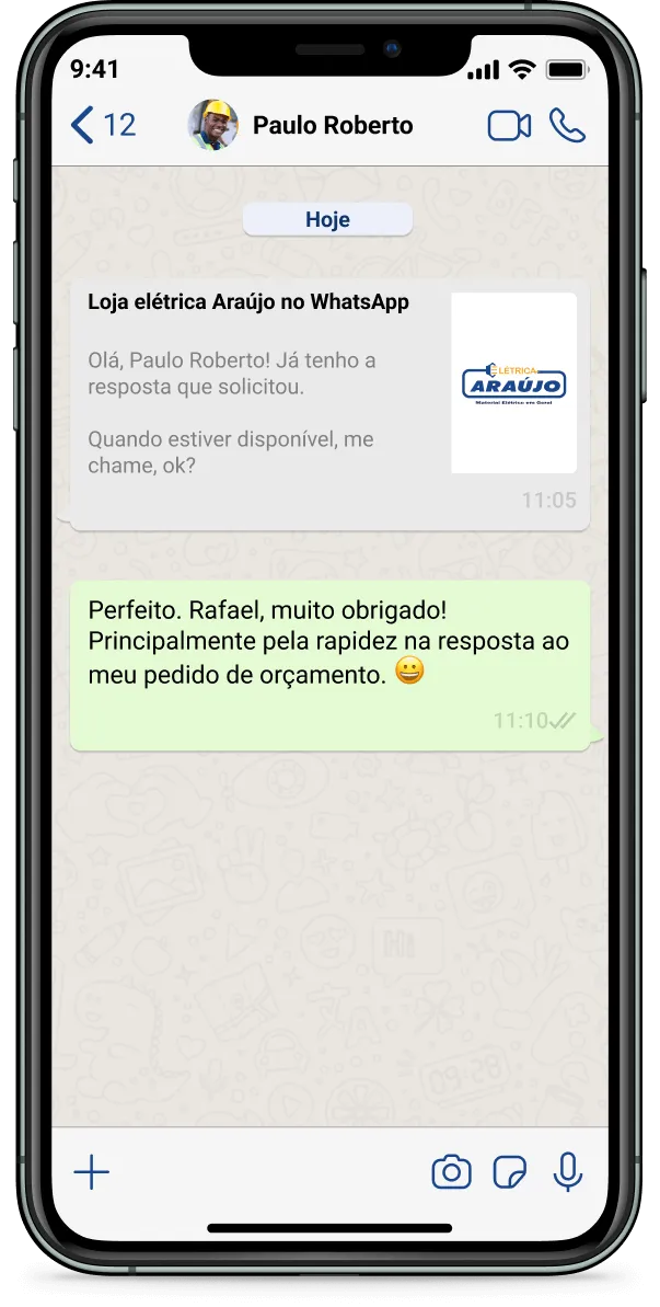 Imagem ilustrativa de um celular com o aplicativo aberto do WhatsApp simulando uma conversa.